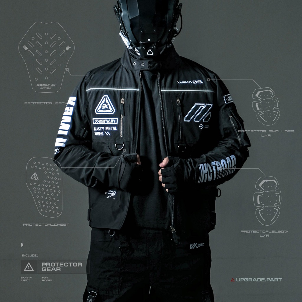 KREMLIN Jacket Black Biker Cyberpunk Motor - METACRUSH V.2 - HITAM