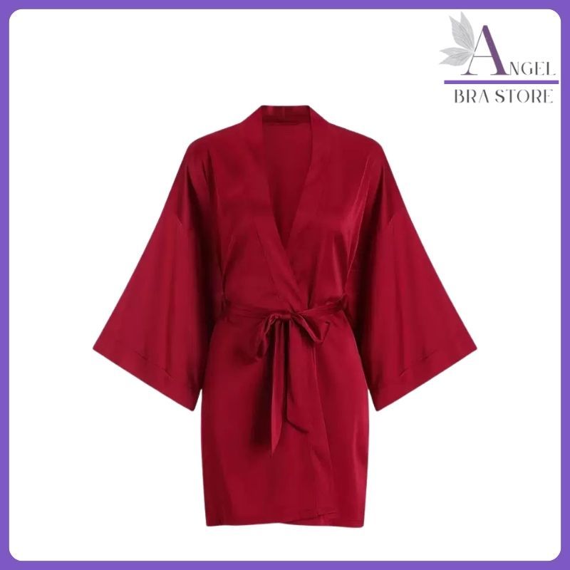 Angle_brastore - Baju Tidur Set Lace Kimono  Bahan Satin Ascalor Sutra Piyama