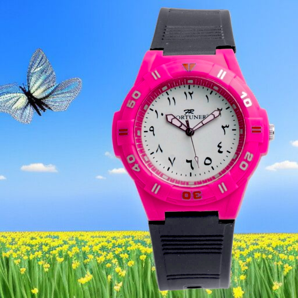 Jam Tangan Analog Quartz Angka Arab Kaligrafi Arab Anak Cowok-Cewek Hitam Putih Bulat Tahan Air Kare