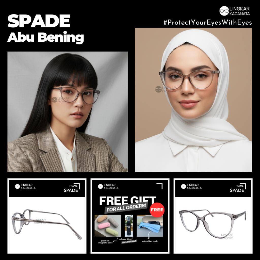 Kacamata SPADE Abu Bening Minus Anti Radiasi Photochromic Wanita Pria Normal Cat Eye Korea