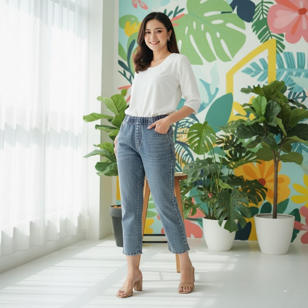 Celana jeans 7/8 premium Miss up bahan stretch