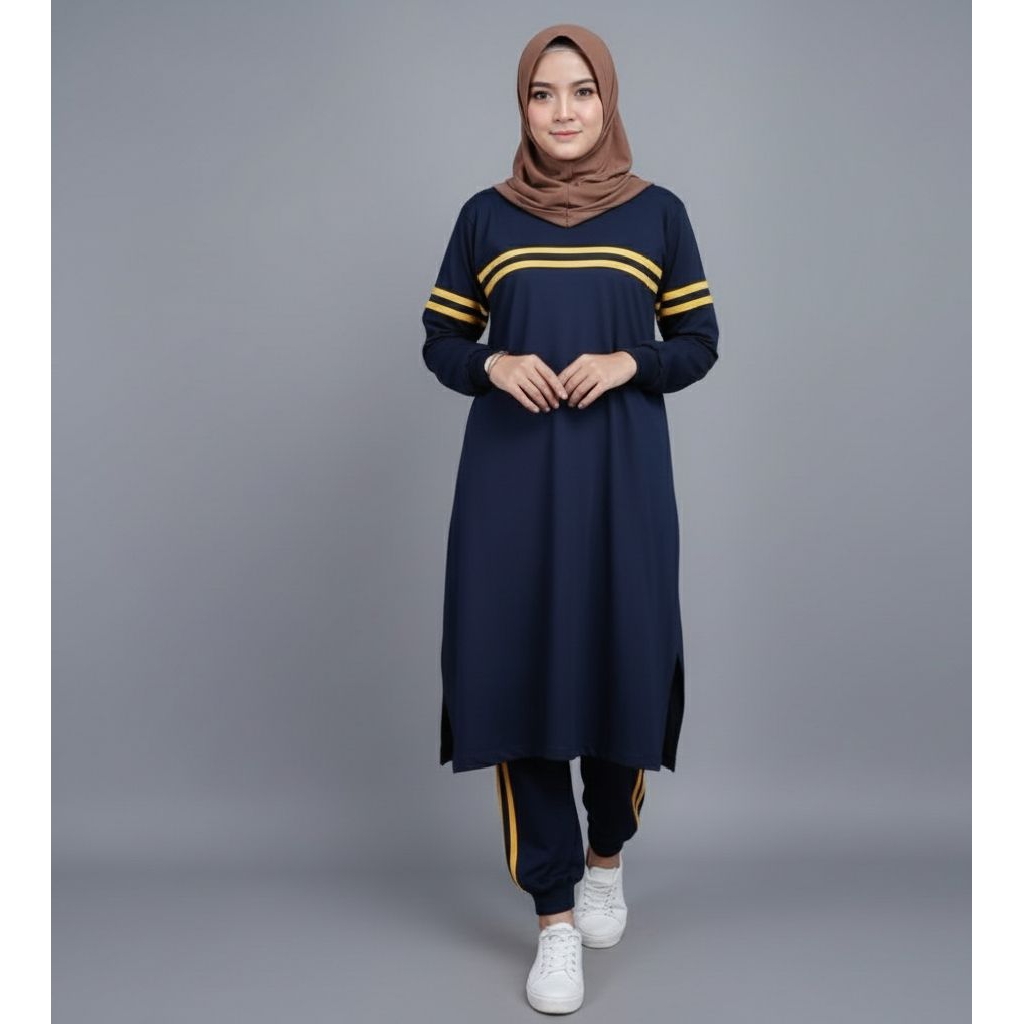 set stelan wanita premium  set tunik olahrga syari kaos combed premium jumbo super jumbo s m l xl xx