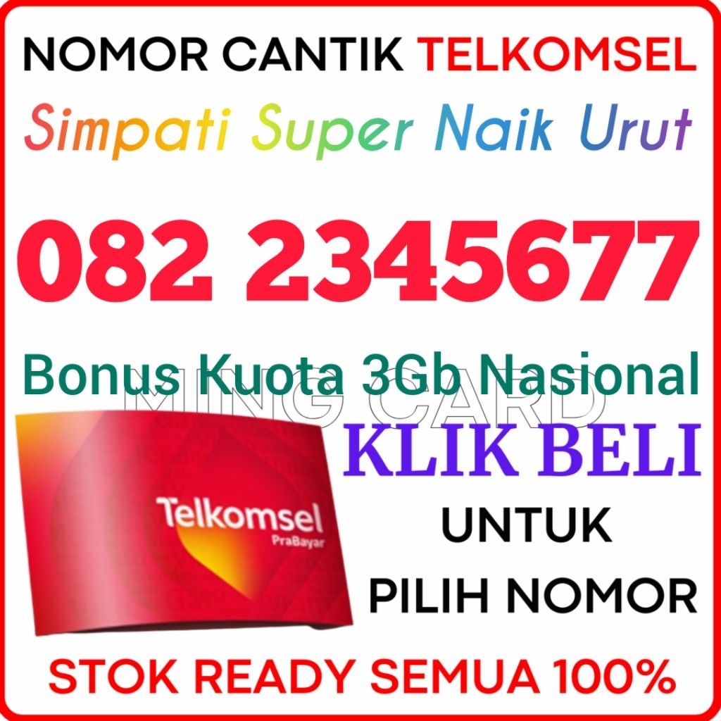 TIPE SUPER URUT 2345677 ( Box 2 ) - Nomor Cantik Telkomsel 4G/5G Kartu Perdana Simpati Cantik Prabay