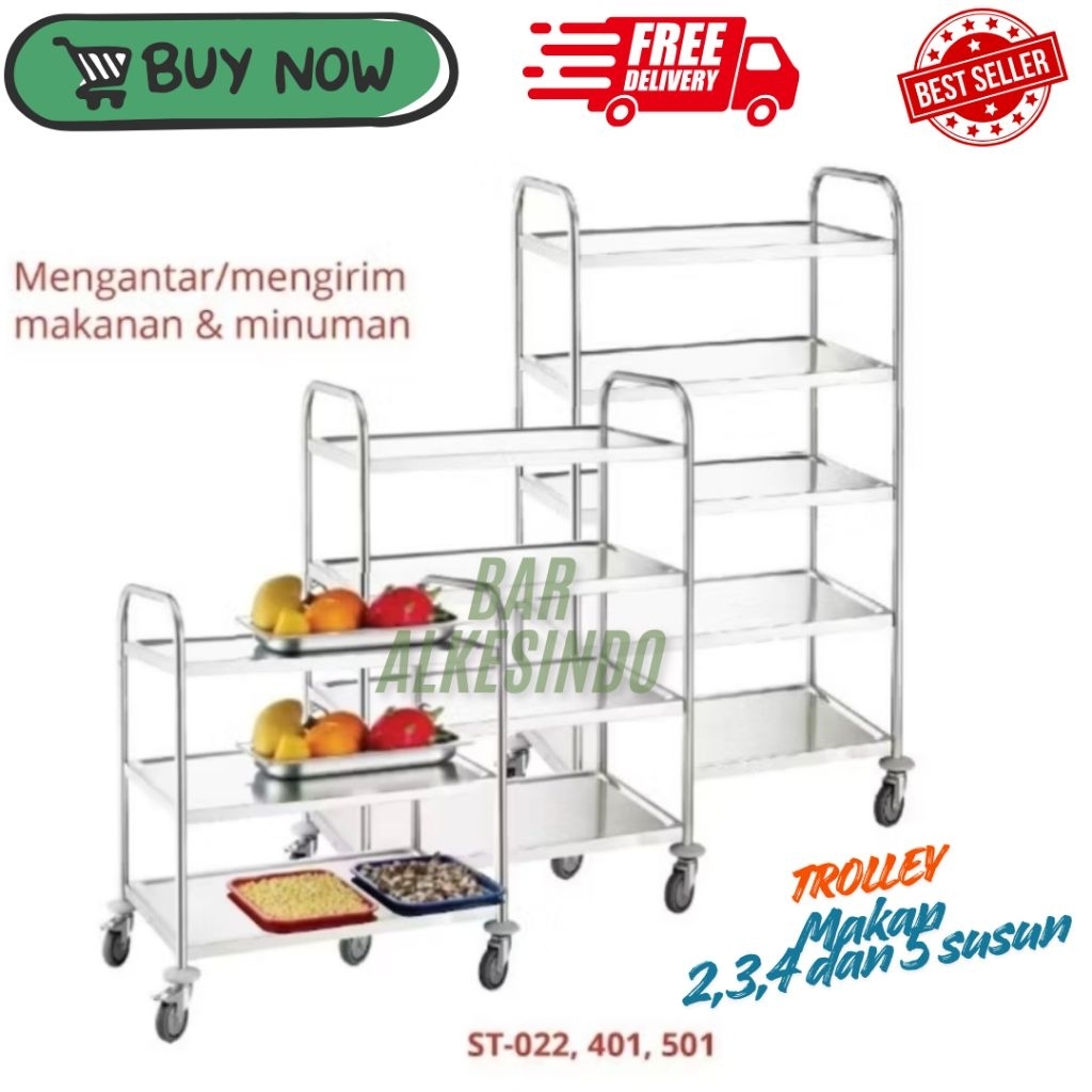 Troli Dapur MBG Stainless Steel | Troli Makan 2 Susun Stainless | Troli Service 3 Susun Stainless | 