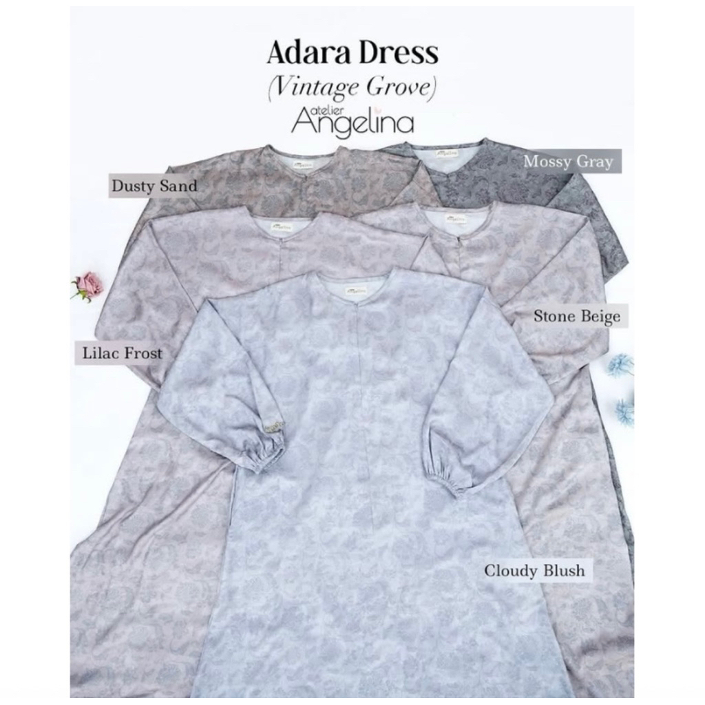 [SIAP KIRIM]ADARA DRESS MOSSY GREY DESERT SAND LILAC FROST STONE BEIGE SIZE 1 SIZE 2 SETARA XL SIZE 