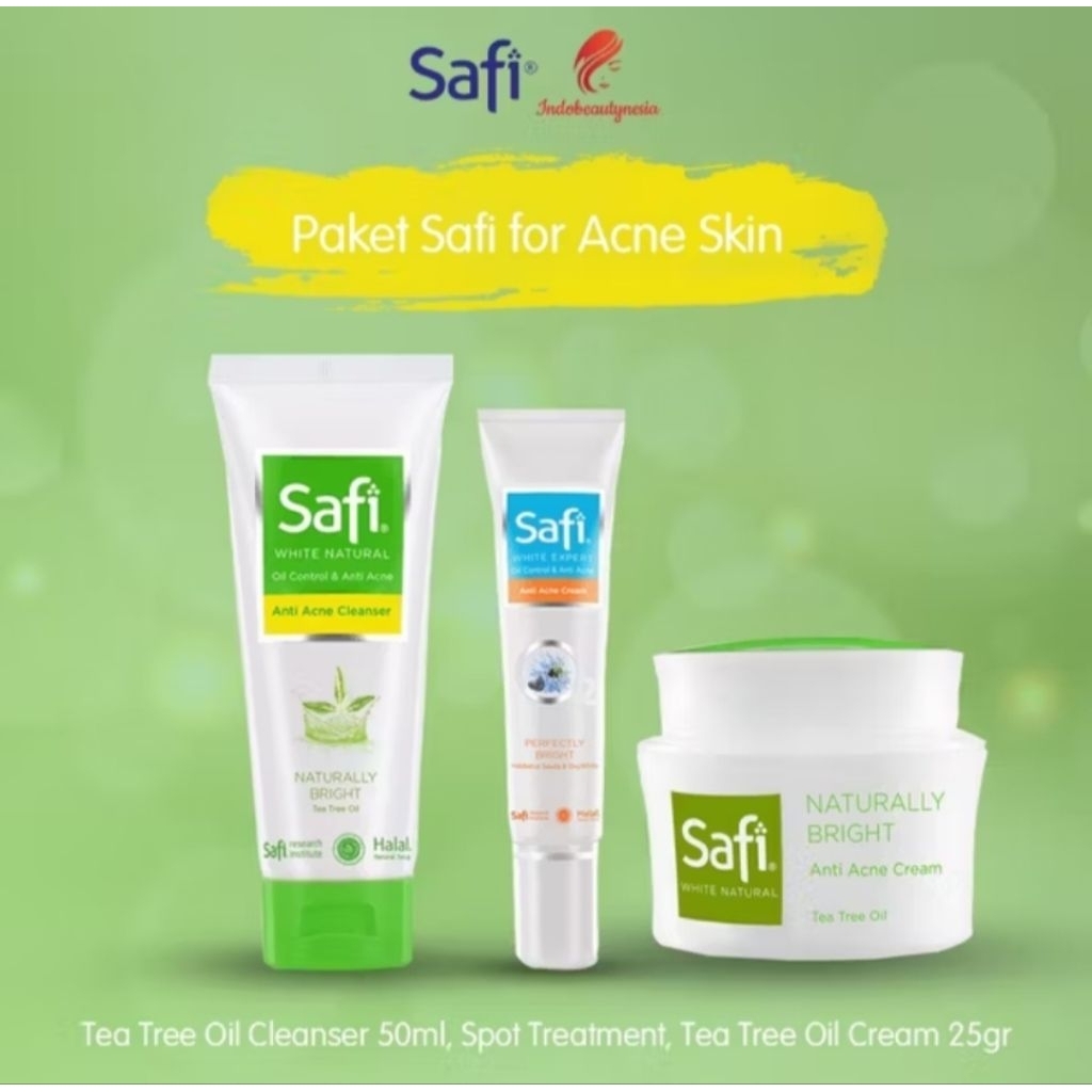 Paket Safi Anti Acne Tea Tree Oil 3pcs - Perawatan Kulit Berjerawat, Meradang, Berminyak