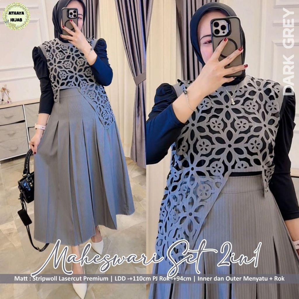 MAHESWARI SET 3IN1 BY ATHAYA HIJAB SET 2IN1 ROK KEMEJA SETELAN BAJU KERJA SETELAN BAJU KANTOR