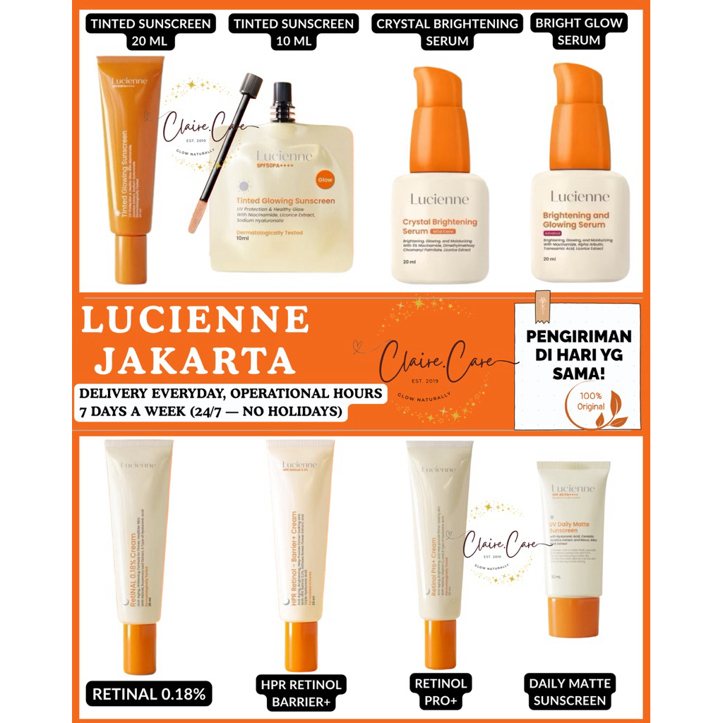 READY KIRIM HARI INI NEW PACKAGING Lucienne SPF50 Tinted Glowing Sunscreen Lucienne Crystal Serum lu
