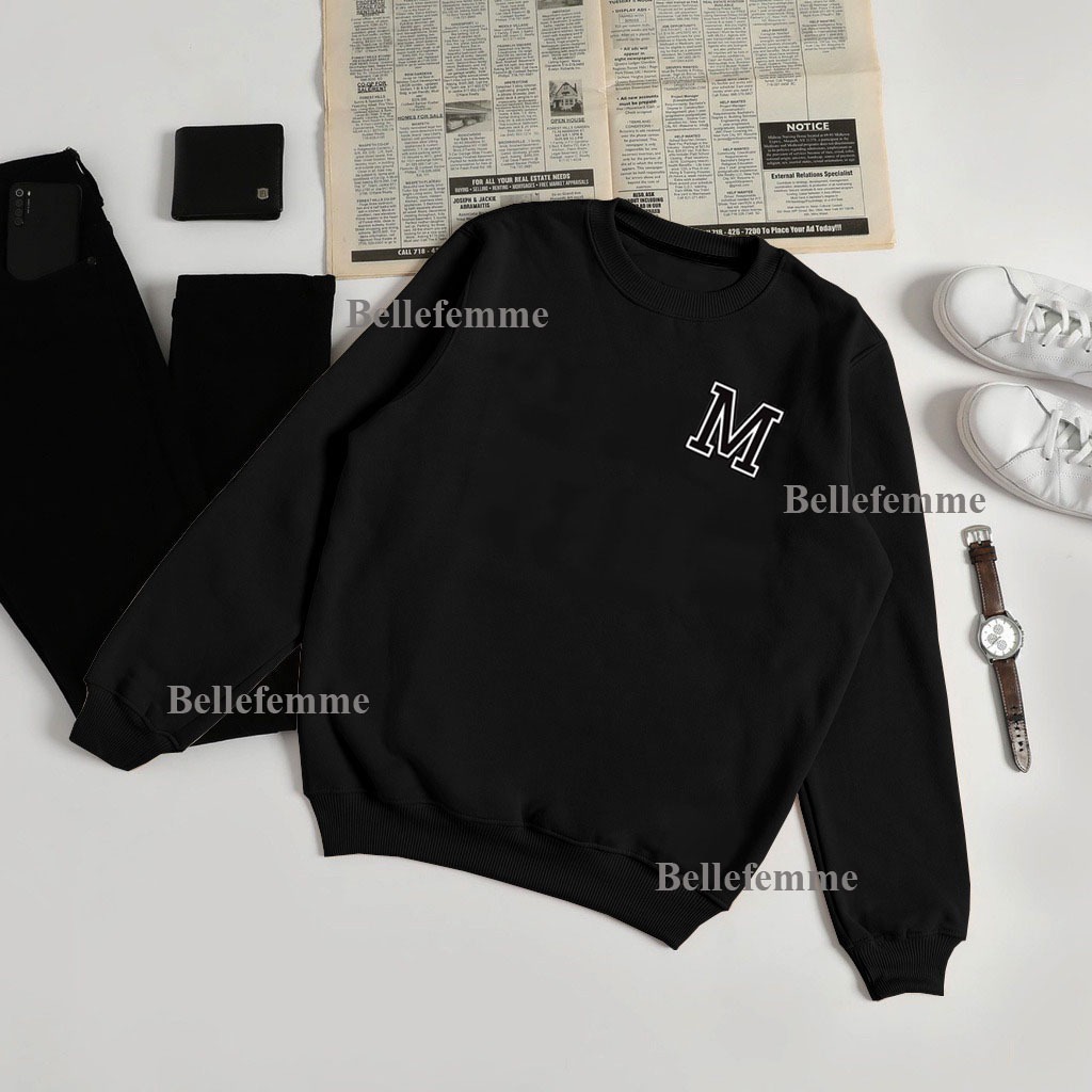 crewneck wanita huruf M inisial nama cewek cowok unisex l xl xxl sweater hoodie cewek vartisy sweate
