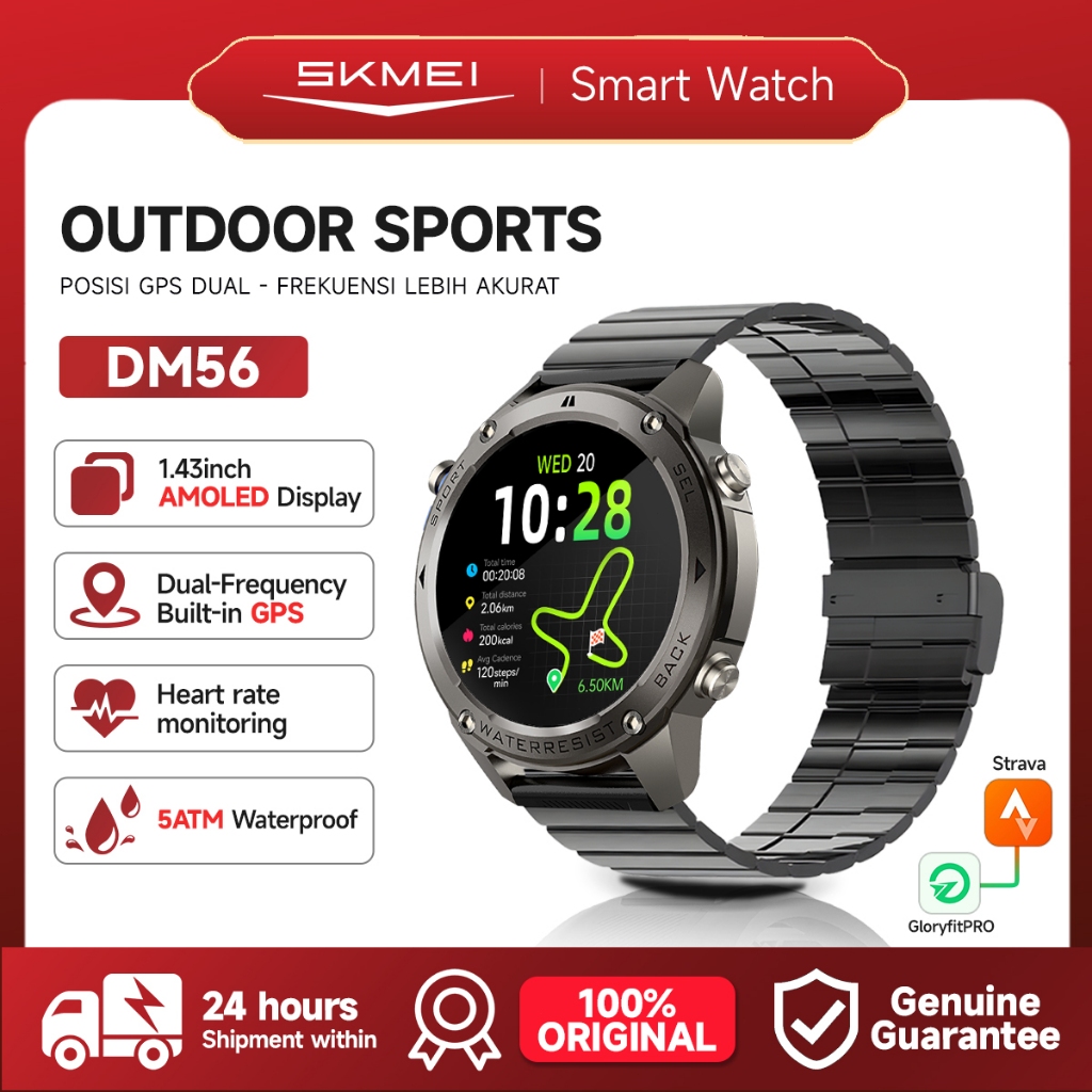 SKMEI DM56 Smartwatch GPS Map stailess steel strap| 1.43 Amoled Touch Screen | 5ATM Waterproof | Com