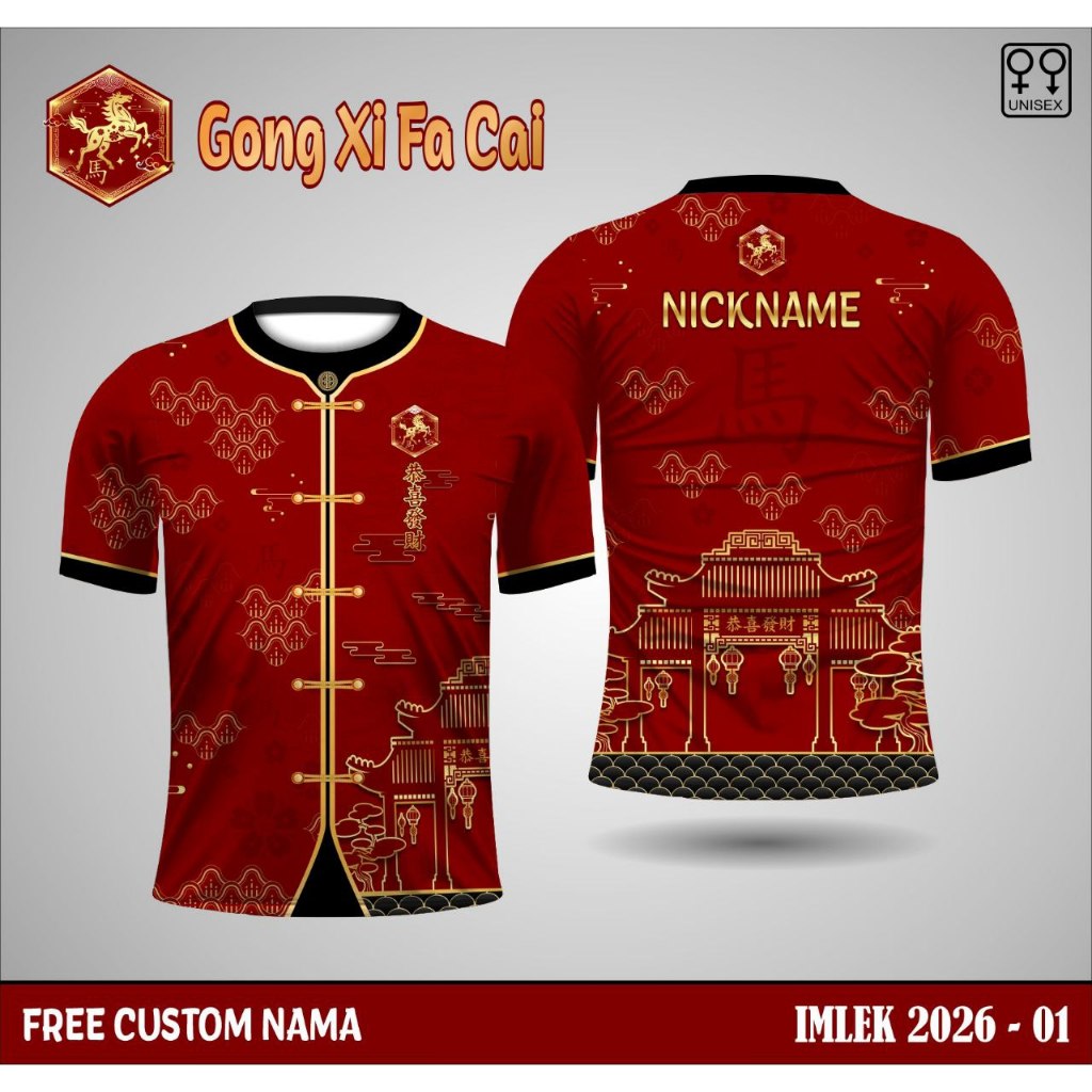 Baju cheongsam pria kaos jersey imlek shio kuda 2026