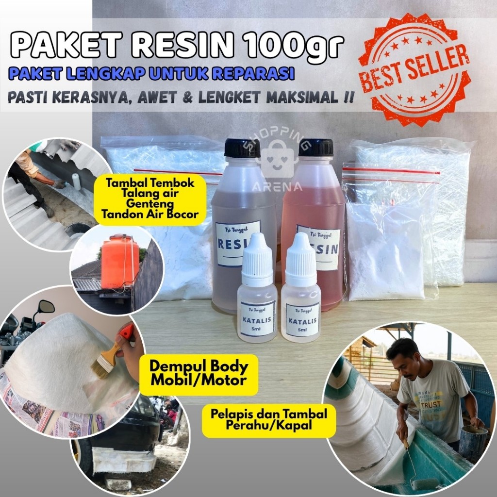 PAKET RESIN 100 GRAM Merah Bening Recine Resine Fiberglass Mika Glass Fiber Akrilik Acrylic DIY Cata
