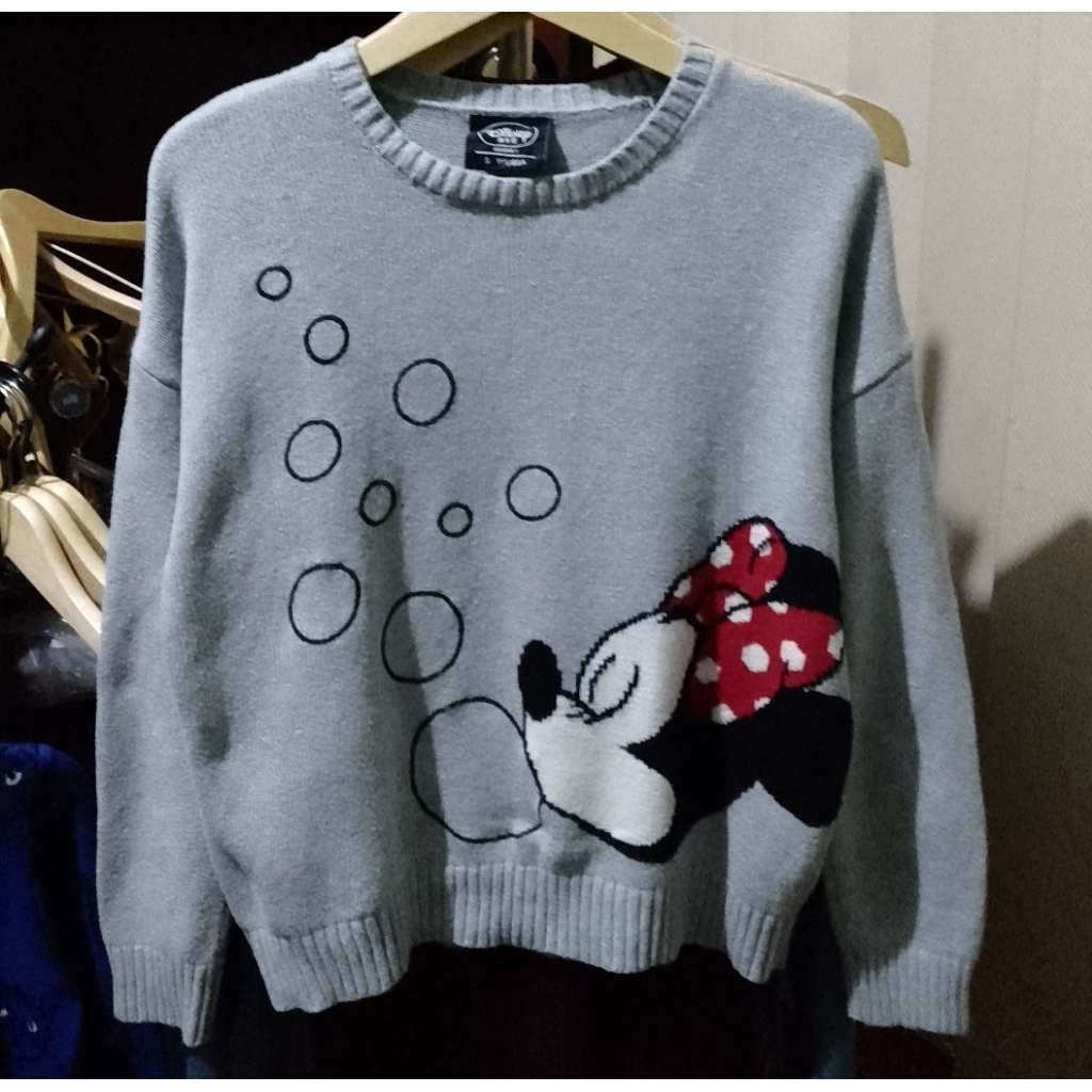 Atasan Baju Sweater Rajut Minimiki | Sweater Abu Motif Kartun