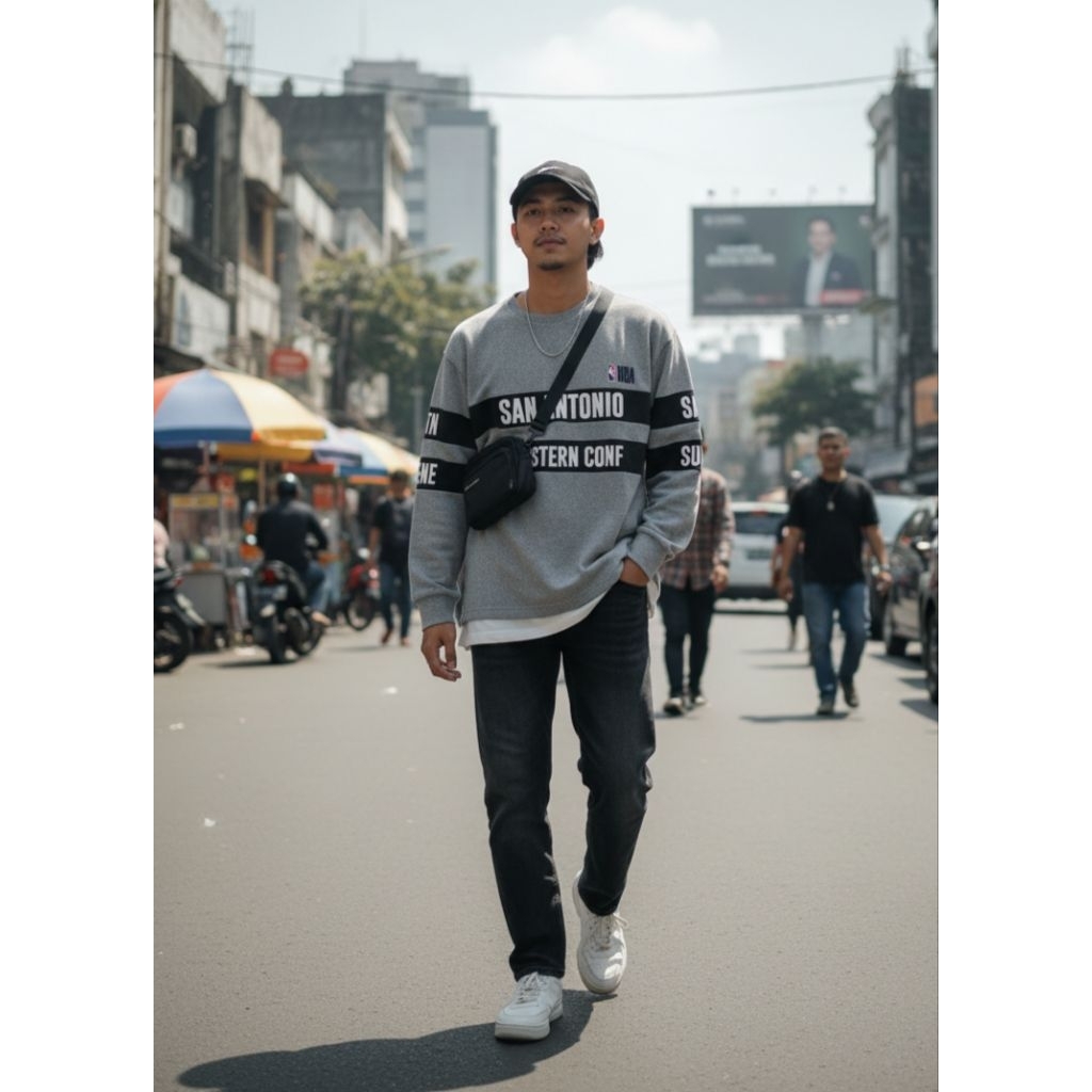 Crewneck NBA SAN ANTONIO WESTERN CONF SPURS TEAM SOUTH WEST Logo Bordir