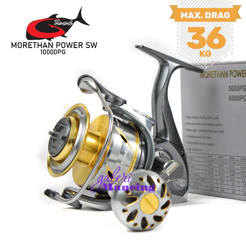 Reel G-TECH MORETHAN POWER SW 4000 s/d 10000 HG PG BGS | Power Handle Metal Body Saltwater | Laut Re