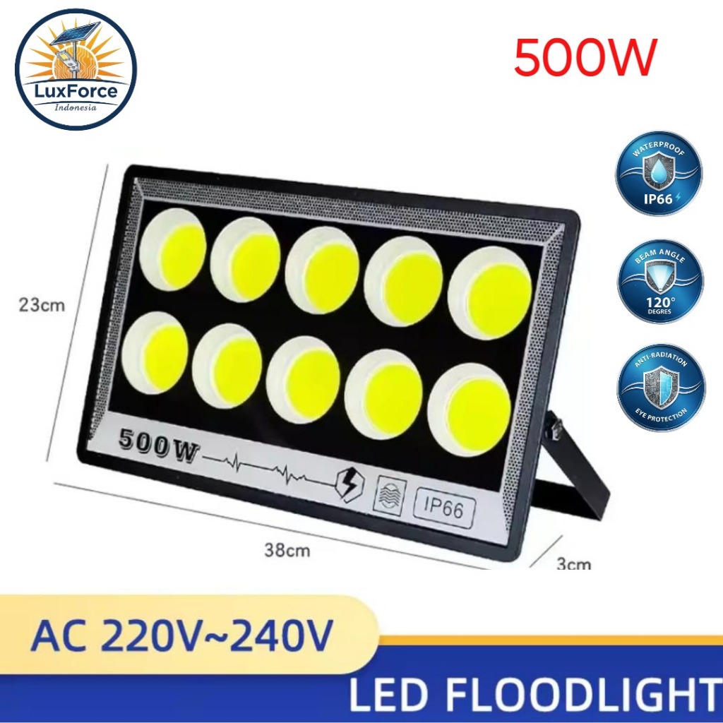 LUXFORCE Lampu Sorot LED COB 500W Cahaya Putih / Lampu Tembak LED 500 WATT Outdoor / Lampu LED Flood