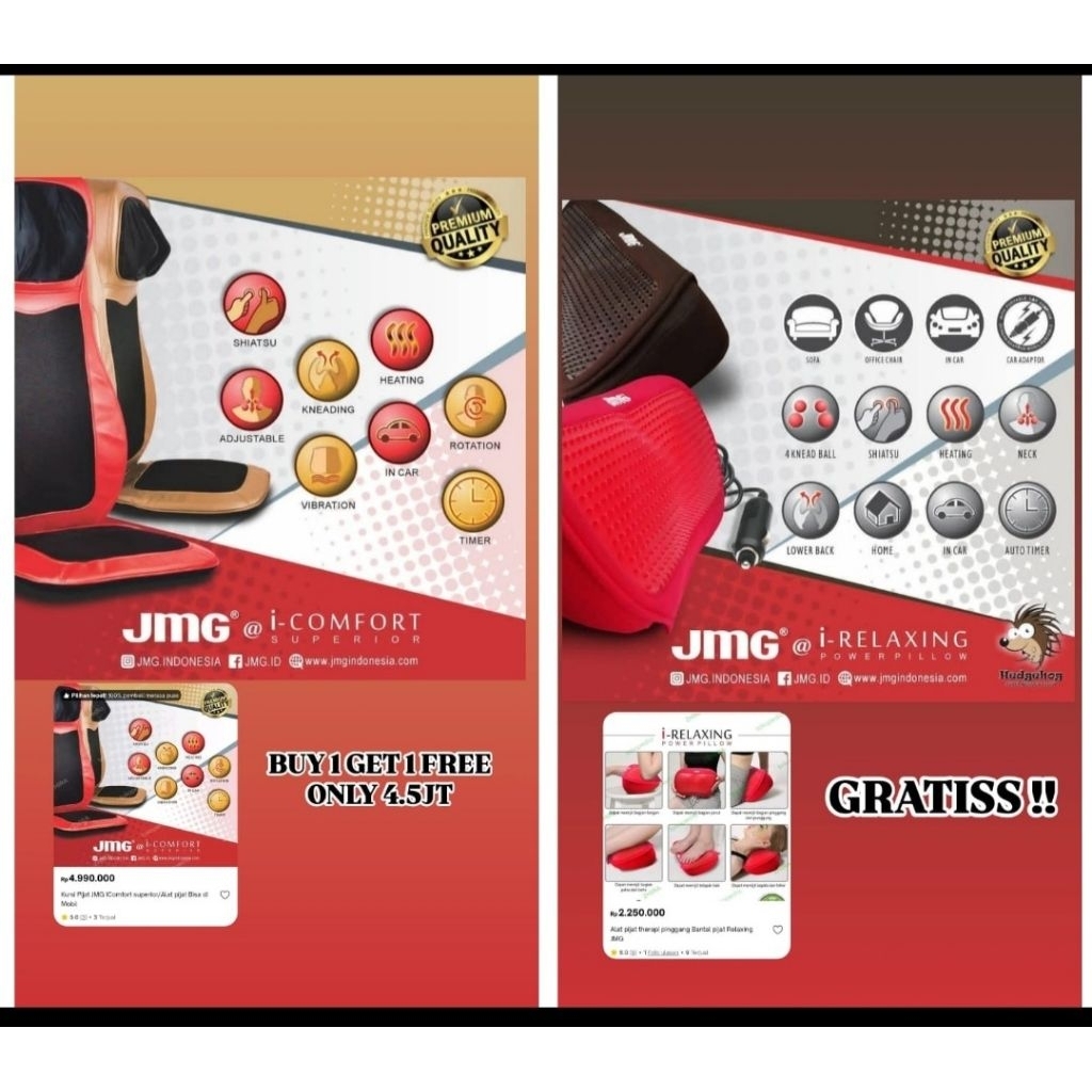 KURSI MESIN PIJAT PORTABEL FREE BANTAL PIJAT MEREK JMG - SECOND