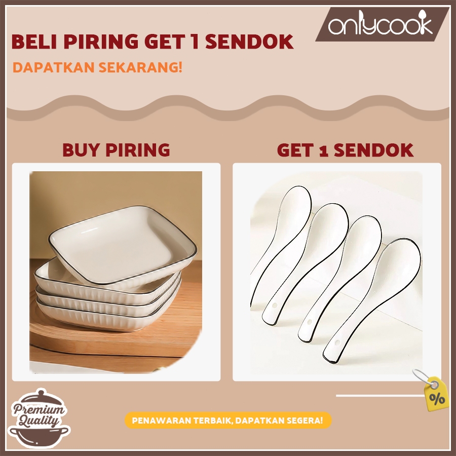 ONLYCOOK Piring Makan Putih Keramik Japanese Style Yamada / Piring Saji Keramik List Hitam Elegant