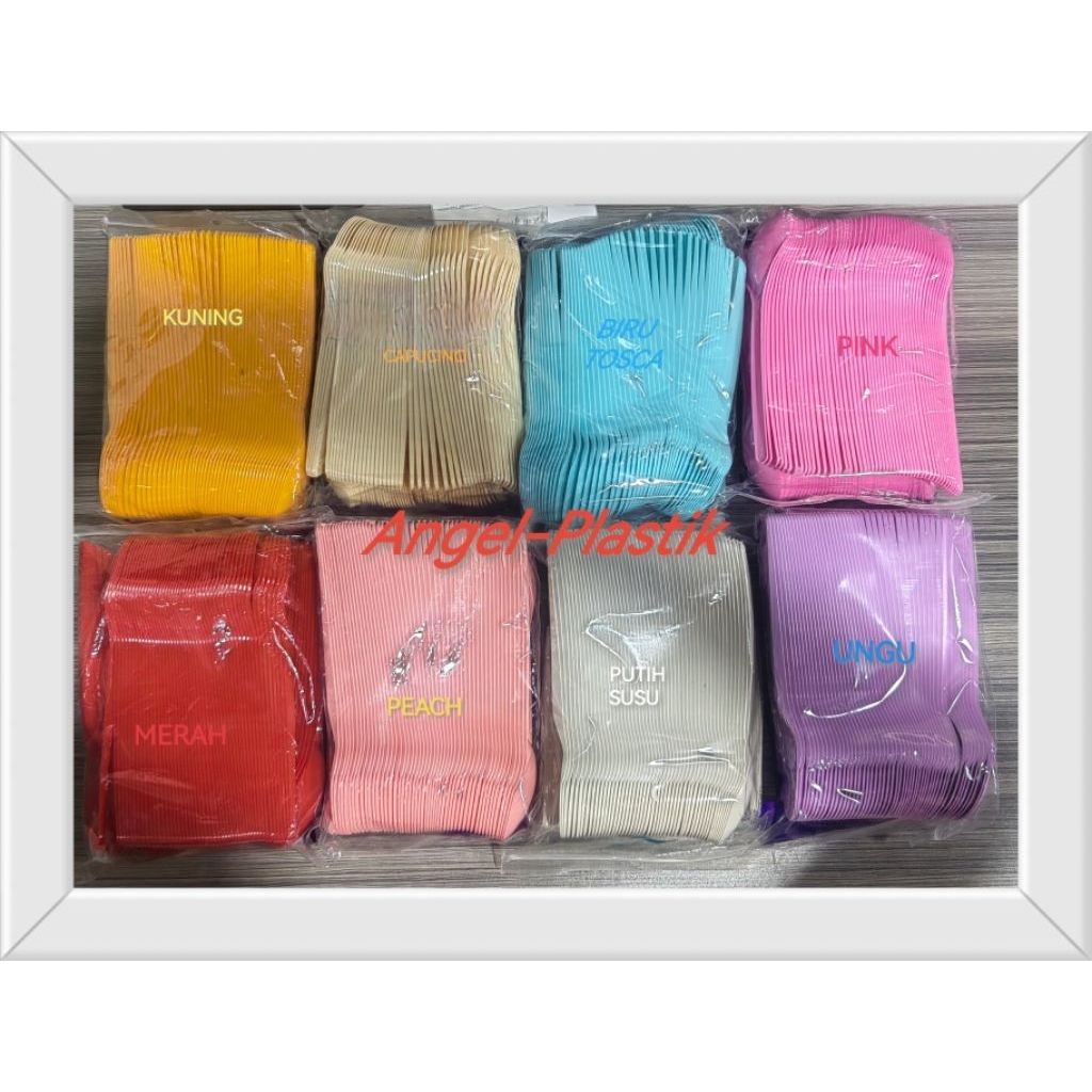 Berkah_Seratus Sendok Panjang Makan Warna-Warni Isi 100 Pcs Sendok Plastik Warna-Warni Sendok Makan