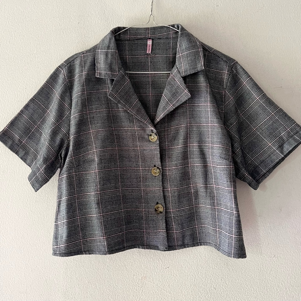 Colorbox Plaid Crop Blazer Top - Dark Grey | baju atasan wanita perempuan merk colorbox motif kotak 