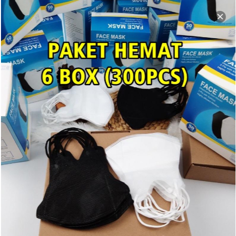 6BOX (300PC) PAKET HEMAT USAHA MASKER DUCKBILL FACEMASK HITAM PUTIH MIX