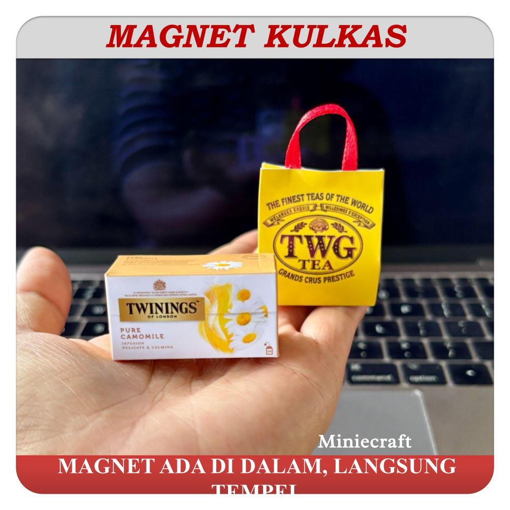 MAGNET TEMPELAN KULKAS MINIATUR PRODUK SHOPPING BAG TWG TEA DAN TWINNINGS CAMOMILE