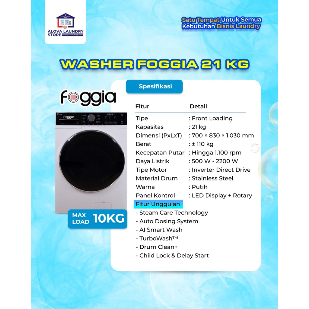 Mesin cuci foggia 21 Kg