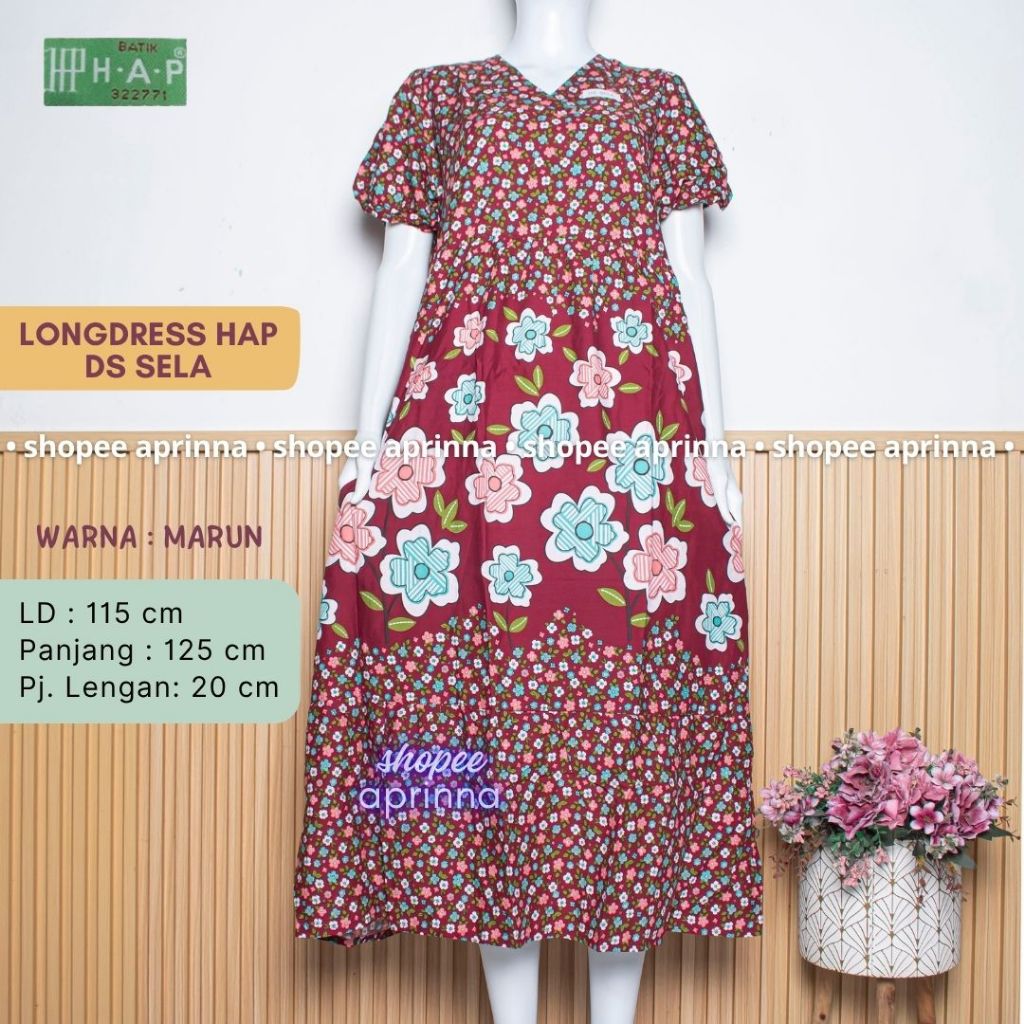 Batik HAP Daster Sela Lengan Balon Pendek Longdress Baju Wanita Tanpa Kancing