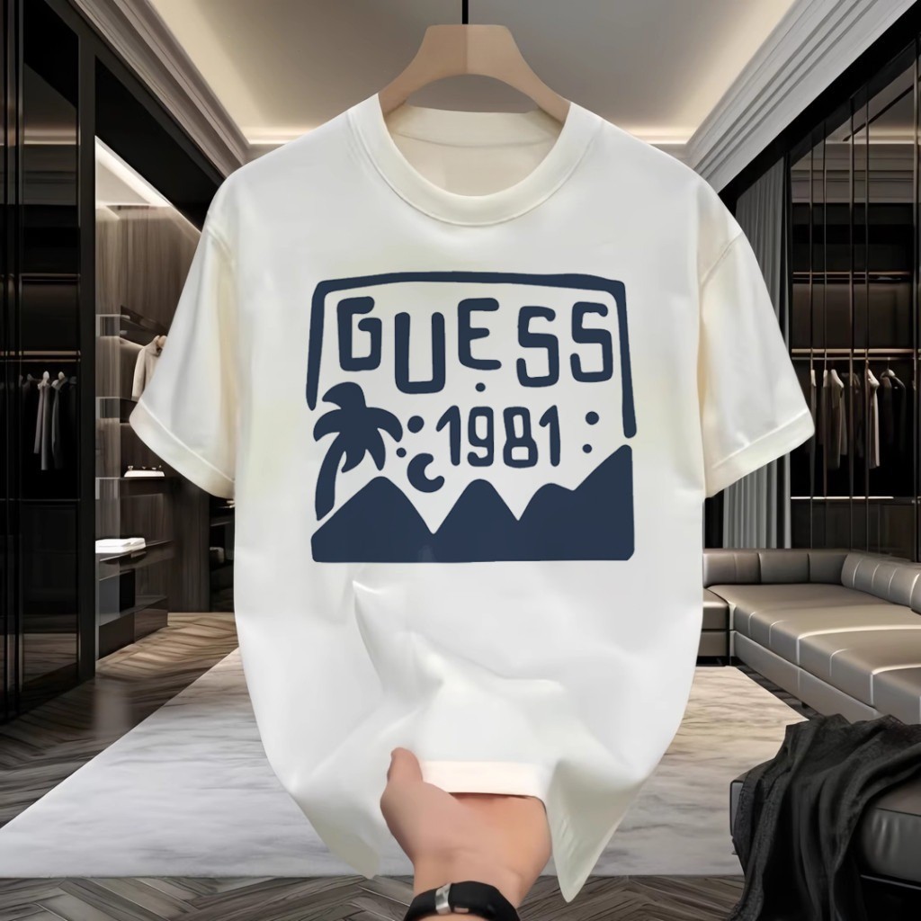 ✅COD✅kaos pria jumbo katun combed kerah bundar ukuran besar Kaos Guess Gaya Amerika Cetakan Merek Tr