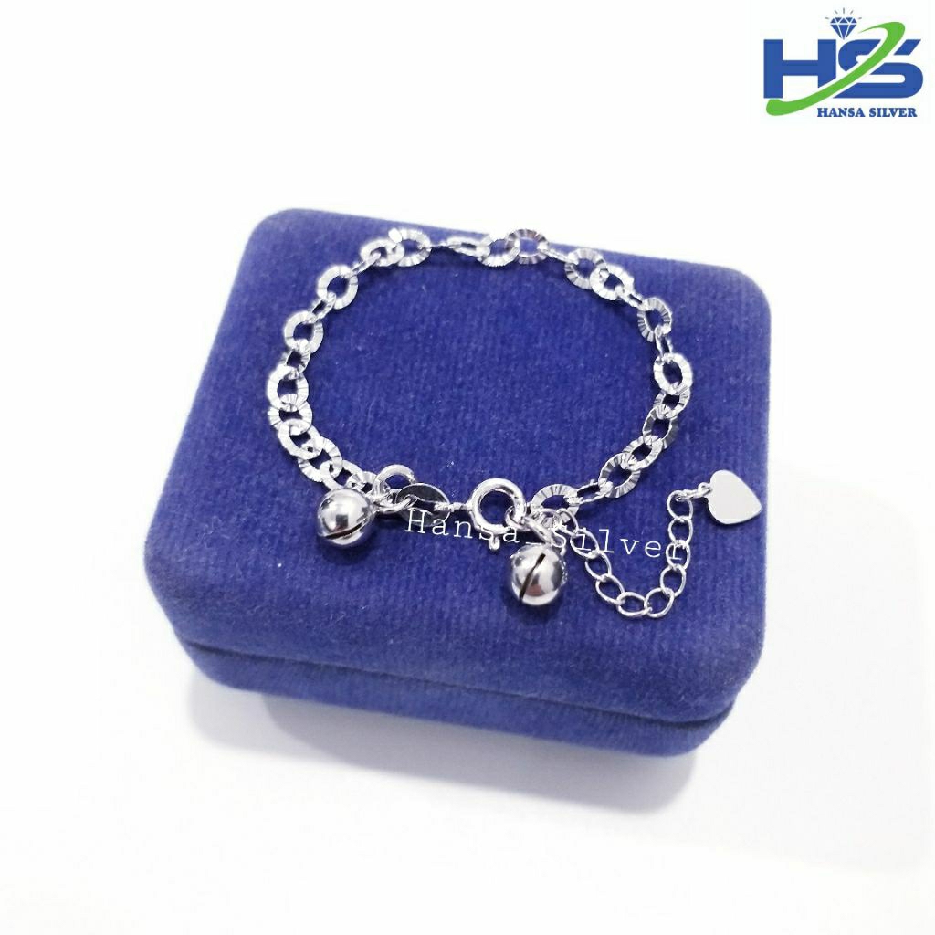 Gelang Perak Anak Bayi Kaki Silver Asli 925 Lapis Emas Putih Rantai Nori Ukir - Perak Asli 925 Anti 