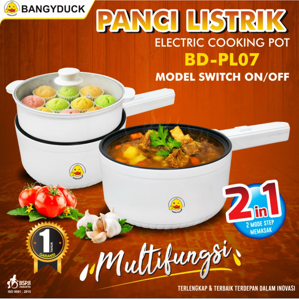 Panci Listrik Eklektrik 1,5L Cooking Pot 2in1 Anti Lengket