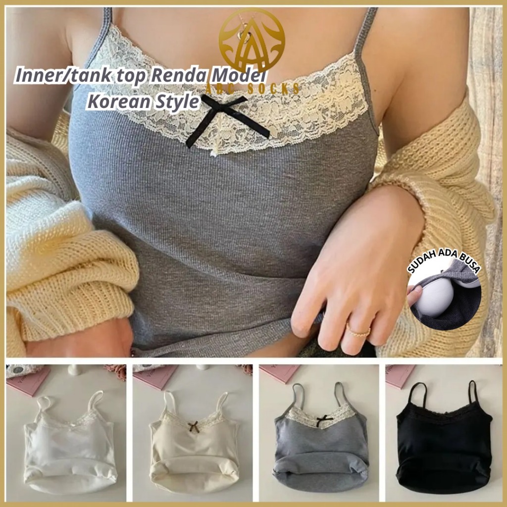 ABC Socks TankTop Wanita Korean Style Tanktop Tali kecil Renda Lace Premium Dalaman Cewek Inner