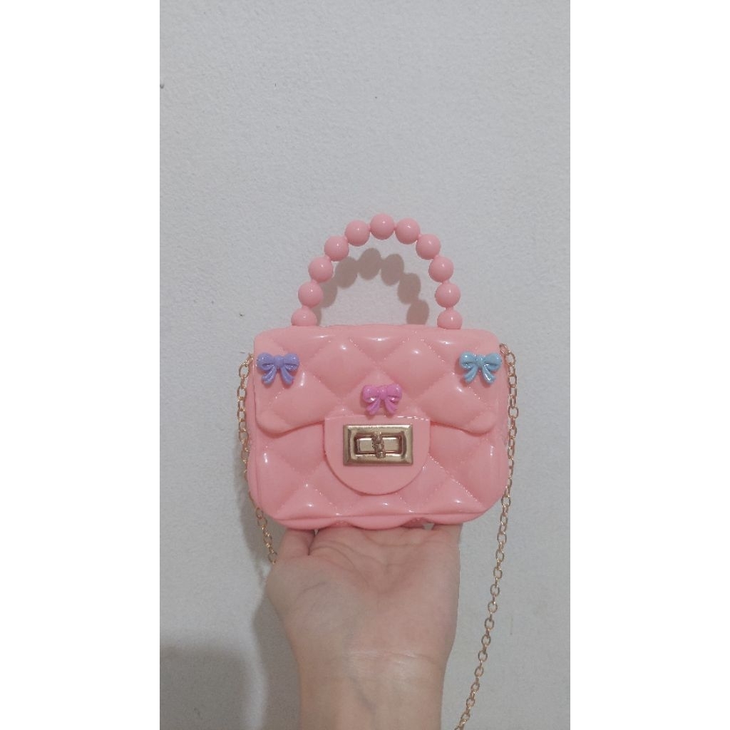 Tas Selempang Jelly Mini Pita Gemoy / Sling Bag Anak Dengan Aksen Pita