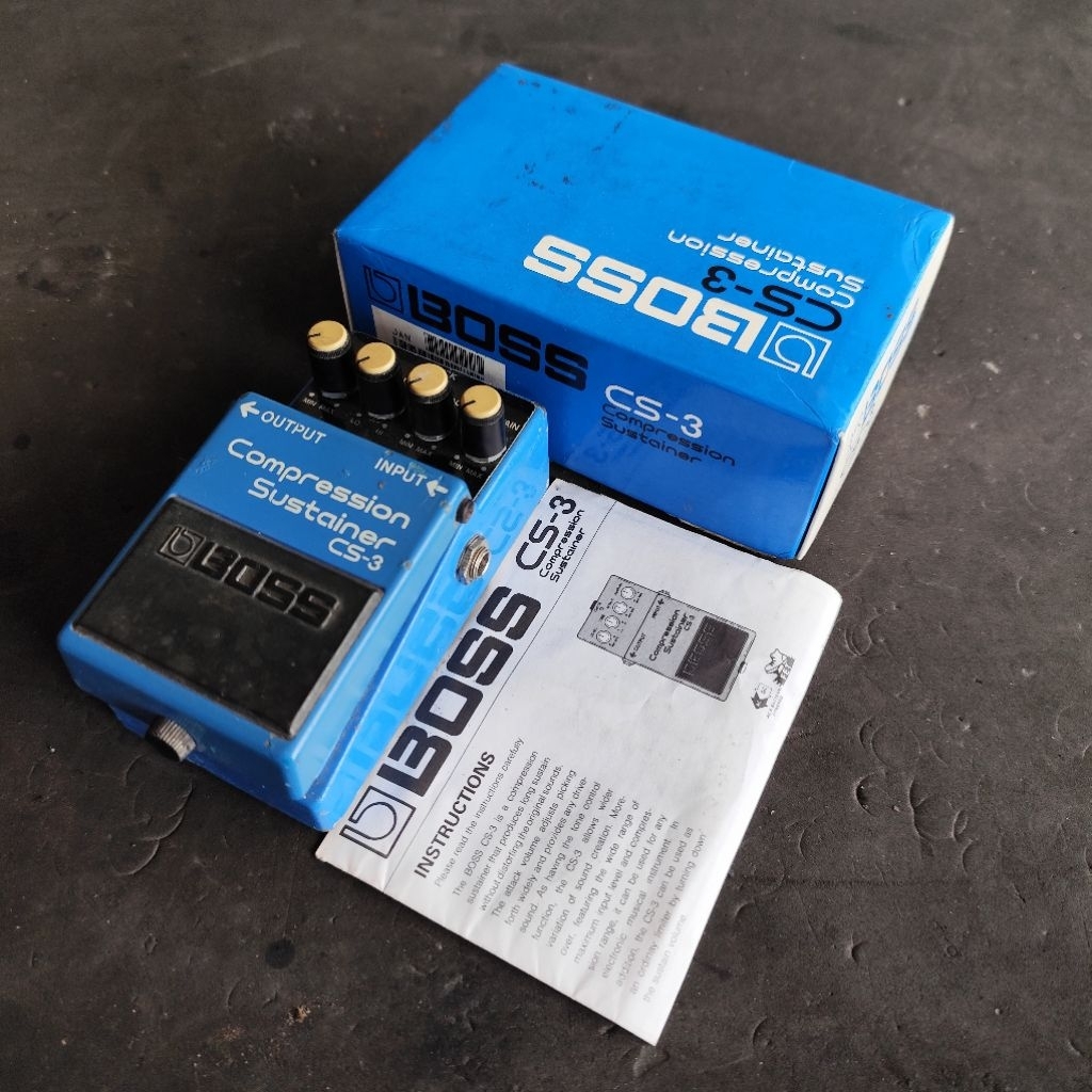 Boss CS 3 Compession Sustainer, Made In Japan, Efek Gitar, Kelengkapan Dus dan Efek