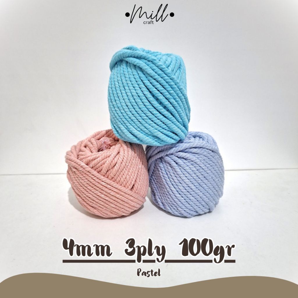 4mm 100gr 3ply Tali Katun Pastel by Millcraft | BENANG MACRAME 4MM / TALI MACRAME 4MM / BENANG KATUN