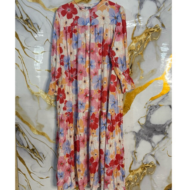 Gamis Rempel lengan balon wanita kekinian