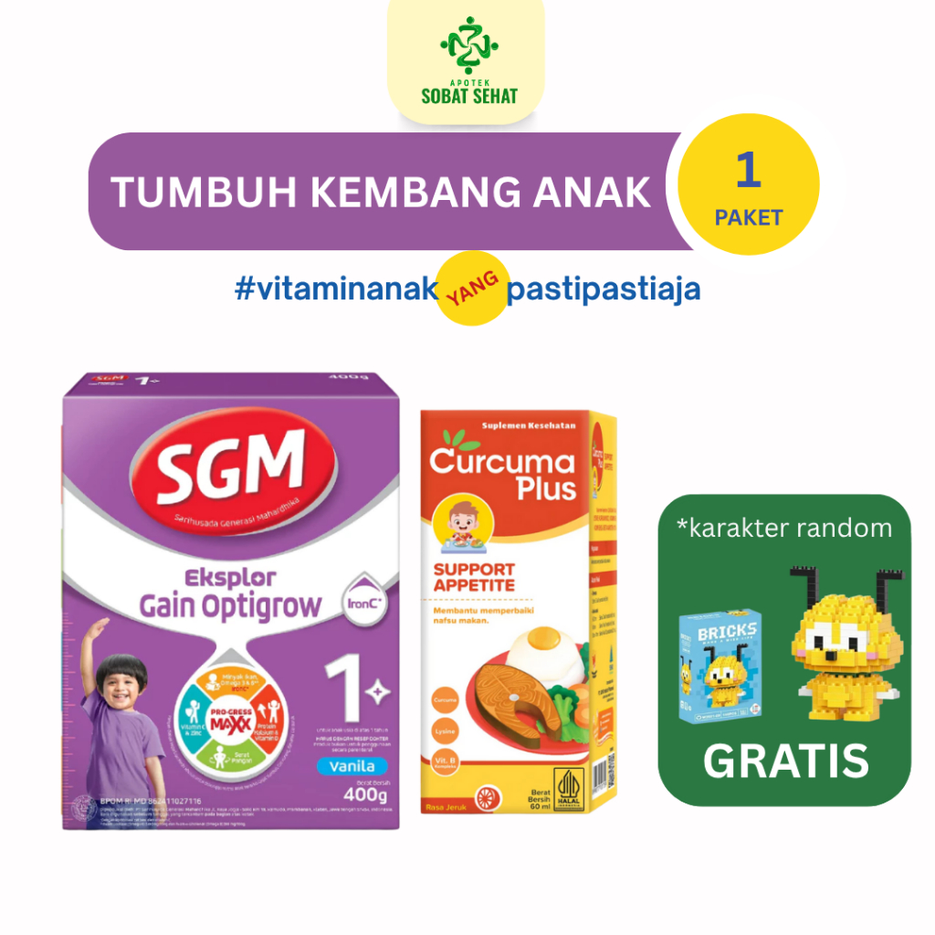 [PAKET TUMBUH KEMBANG ANAK] FREE BRICKS @1 Pcs SGM Eksplor Gain Optigrow 1 Plus 400 Gram @1 Pcs Curc