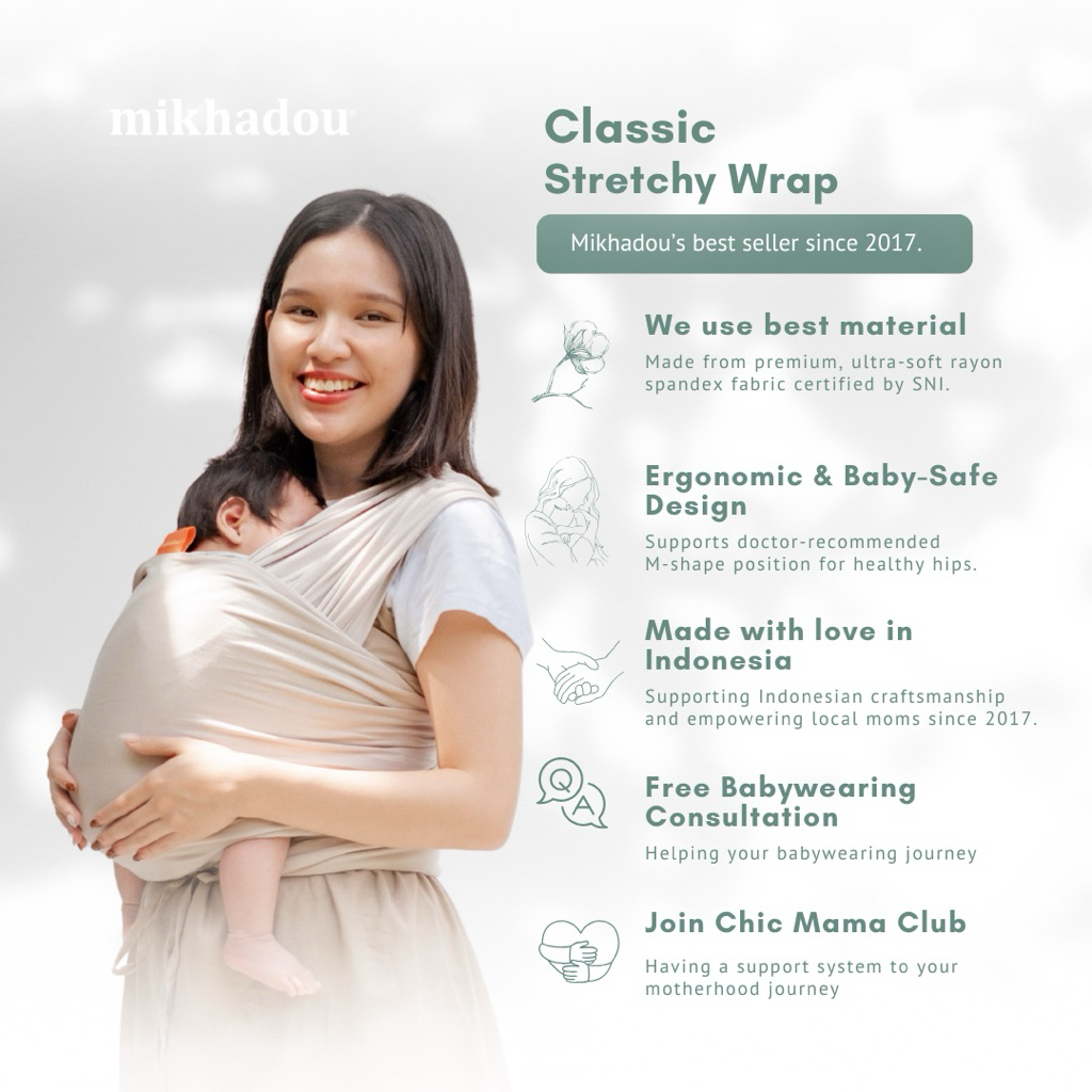 Mikhadou Stretchy Wrap - Gendongan Bayi M Shape Cloud - Baby Carrier