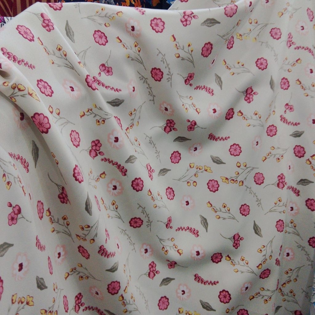 Bahan Kain Satin Velvet Motif Floral Import High Quality | Satin Meteran Corak Bunga Korea untuk Dre