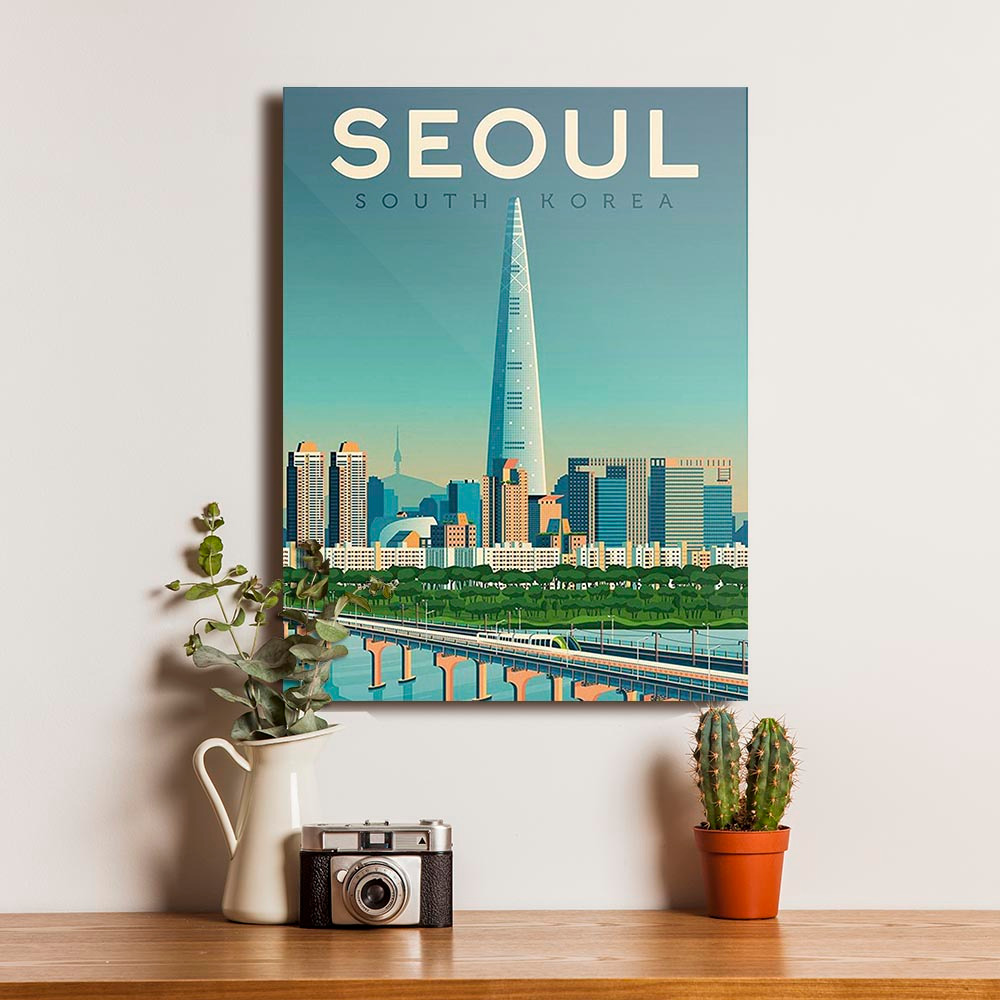Poster Seoul Korea Dekorasi Pajangan Dinding Frame Kayu Home Decor Vintage Retro Siap Pasang