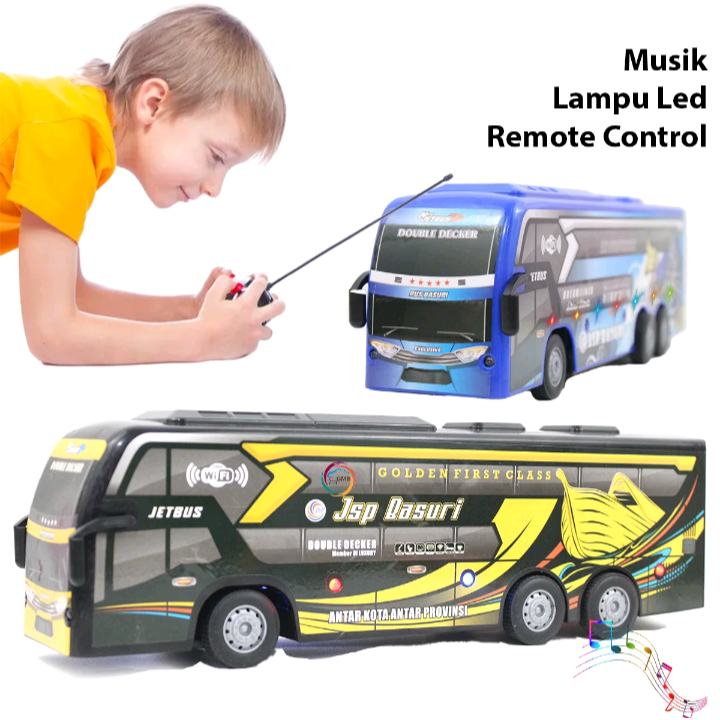 mainan bus Basuri remote control full musik telolet dan lampu LED, bus Basuri viral remote control, 