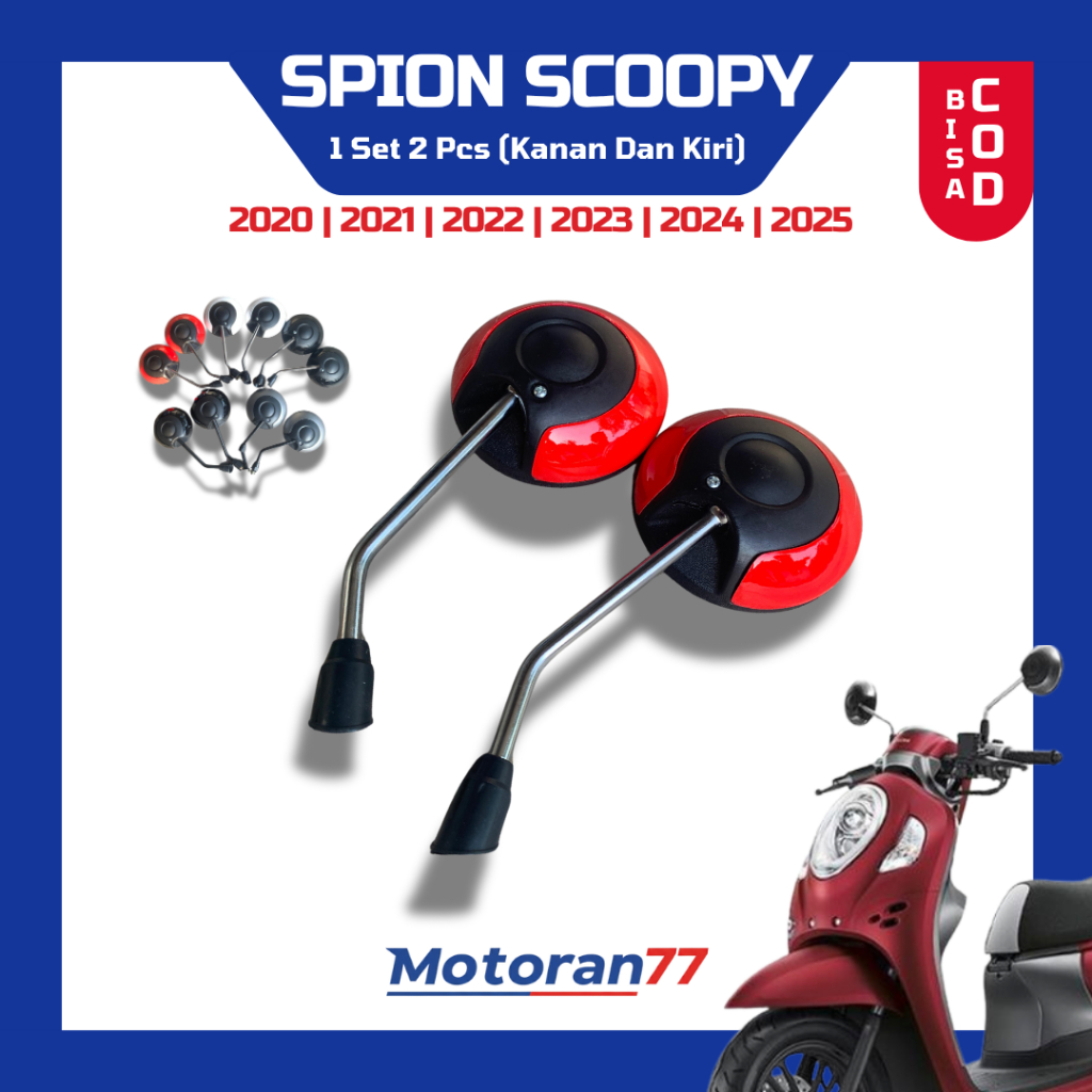Spion Scoopy Original Variasi Tangkai Chrome Dan Hitam Panjang 2019 2020 2021 2022 2023 2024 2025