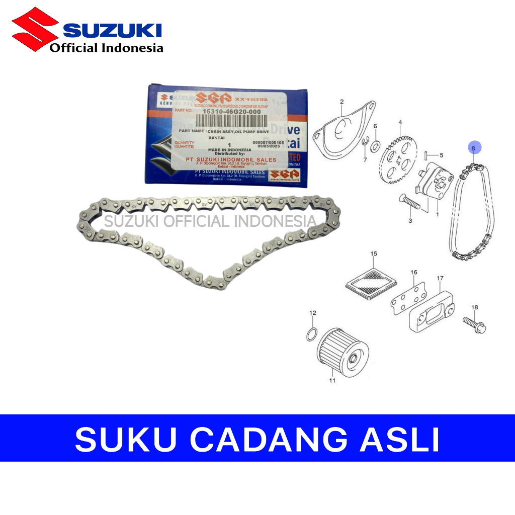 Chain Assy / Oil Pump Drive Rantai Suzuki SkyDrive / Skywave / Hayate – Original SGP 16310-46G20