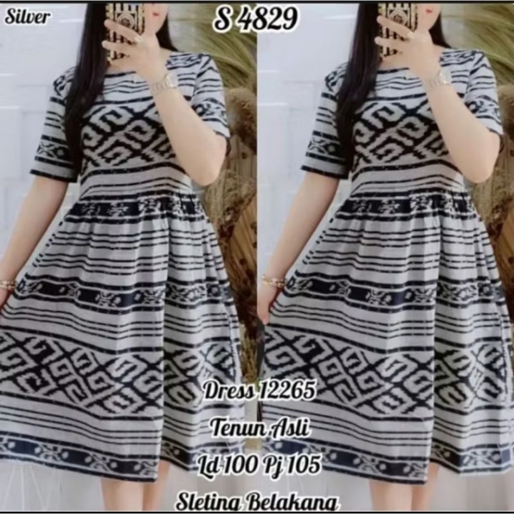 DRESS TENUN WANITA ETNIK BAJU PESTA NATAL KEKINIAN