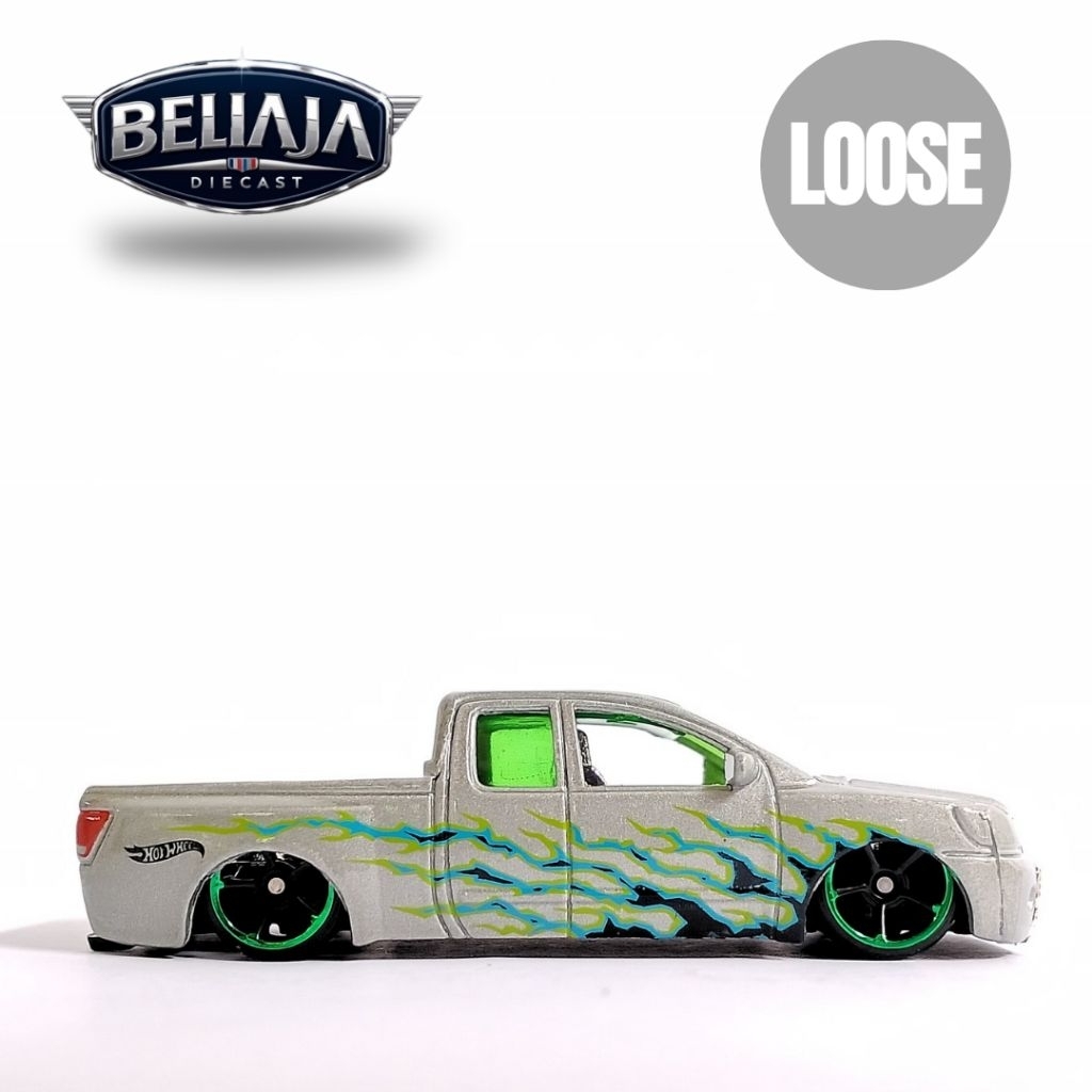 HOT WHEELS NISSAN TITAN SILVER FLAME GREEN MIRROR LOOSE