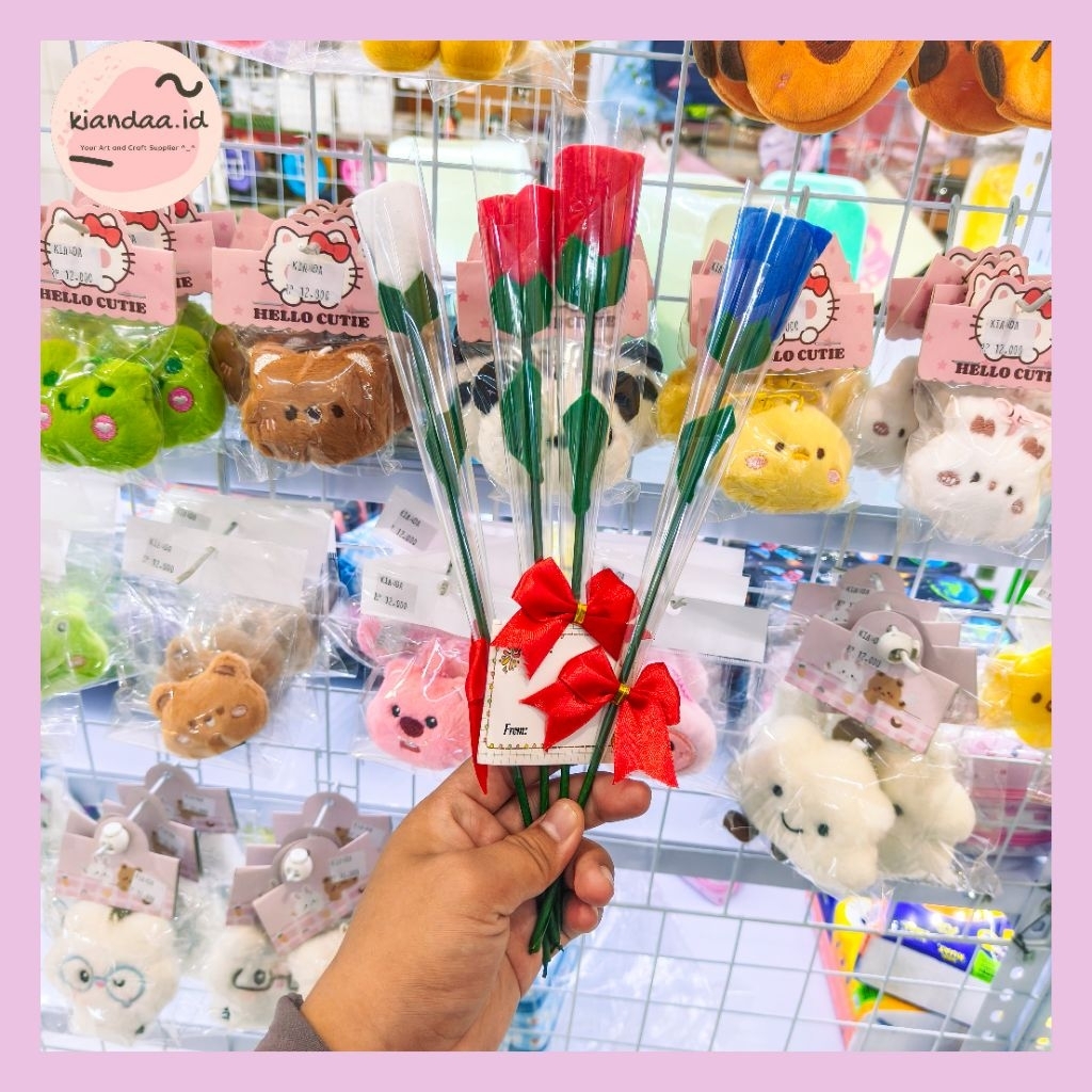 KIANDAA Buket hari guru bunga mawar flanel 1 tangkai / buket balon bunga mawar tulip hadiah hari ibu