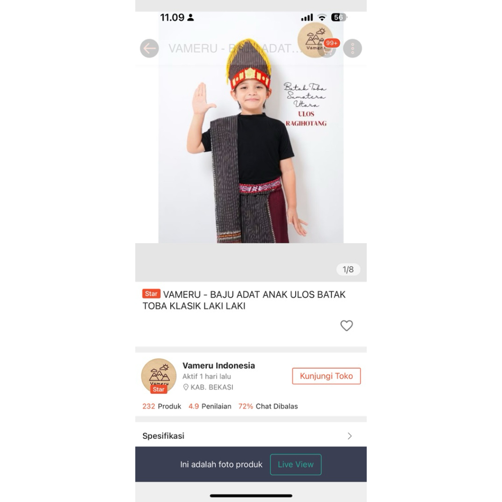 Baju Adat Anak Ulos Batak Toba Klasik Laki Laki