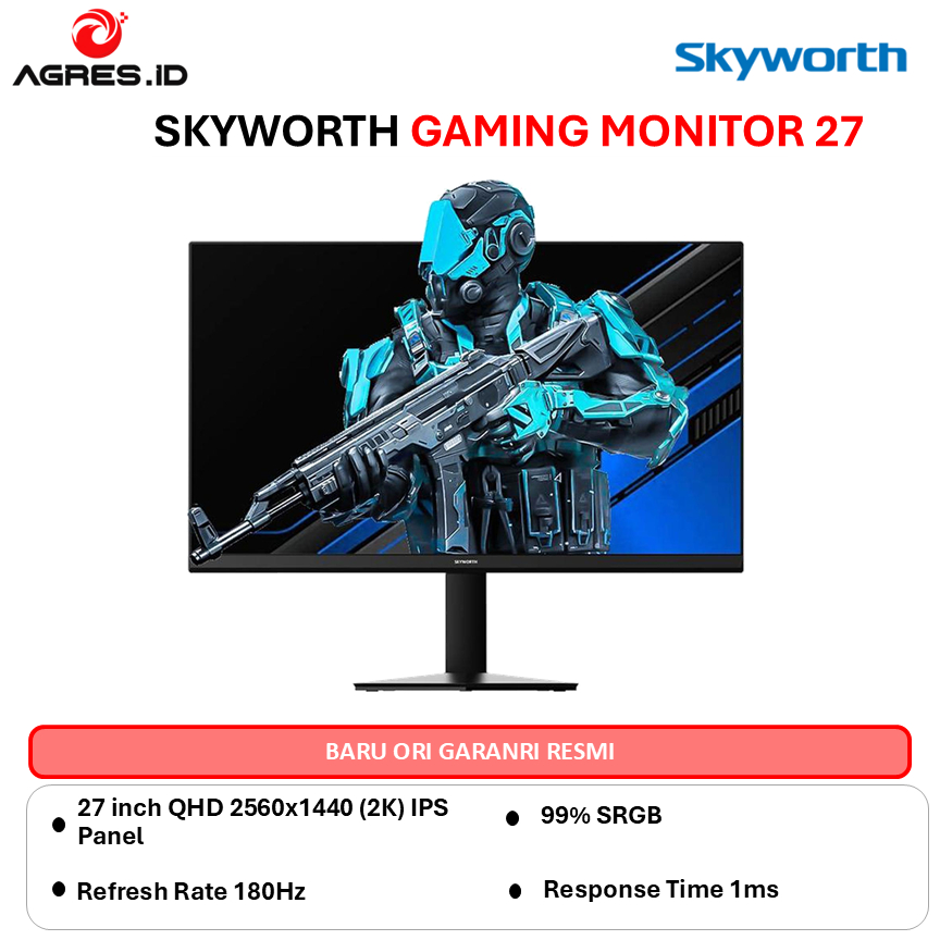 SKYWORTH GAMING MONITOR 27 INCH H27G30Q FAST IPS QHD 2K 1440P 1MS 180HZ HDR10 3Y