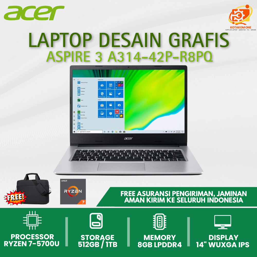 Laptop Gaming Acer Aspire A314-R8PQ Ryzen 7-5700u Ram 8GB SSD 512GB 14"IPS Laptop Acer Ryzen 7 Murah