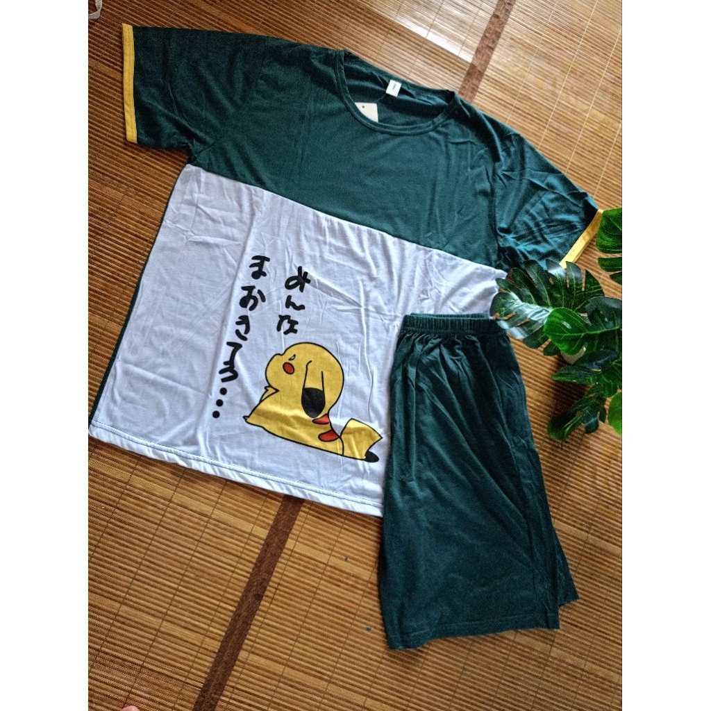 SET HOTPANTS KAOS KATUN KARAKTER OVERSIZE WANITA